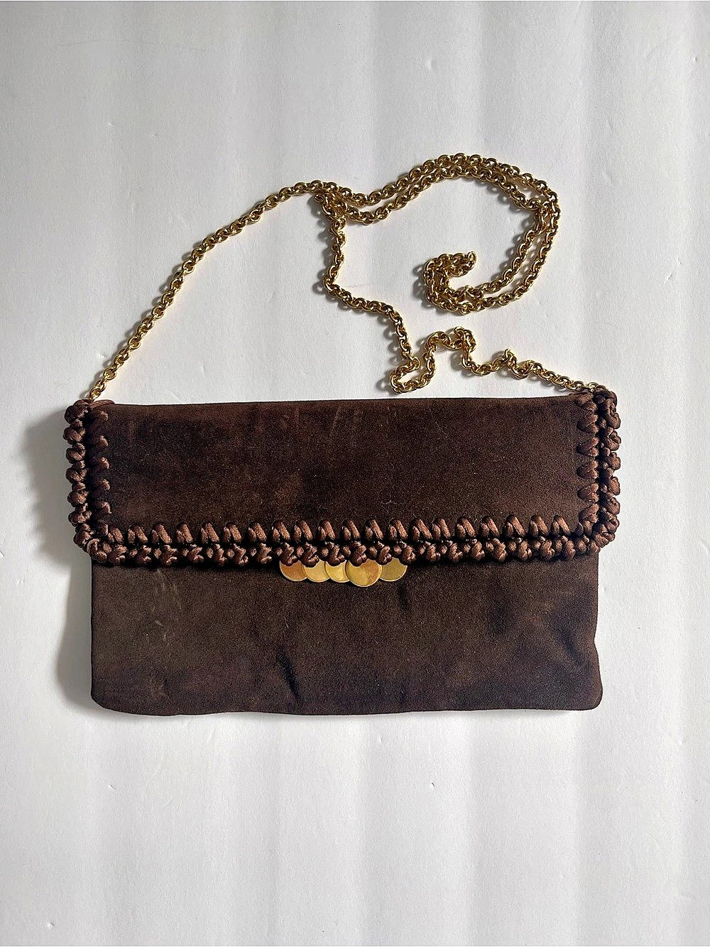 Vintage RODO Italy Dark Brown Suede Envelope Clutch Bag | Gold Hardware Accent